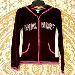 “LIMITED TOO” GIRLS *DANCE* BLACK-PINK-WHITE ZIP-UP HOODIE WITH POCKETS, SIZE 8